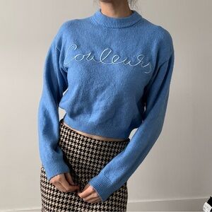 H&M Blue Embroidered 'Couleurs' Knit Sweater
